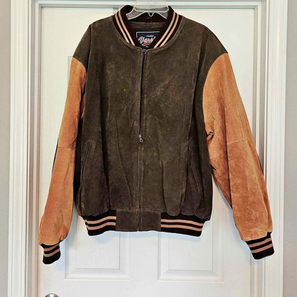 MENS VINTAGE VARSITY BRAND 2 TONE SUEDE AND LEATHER JACKET